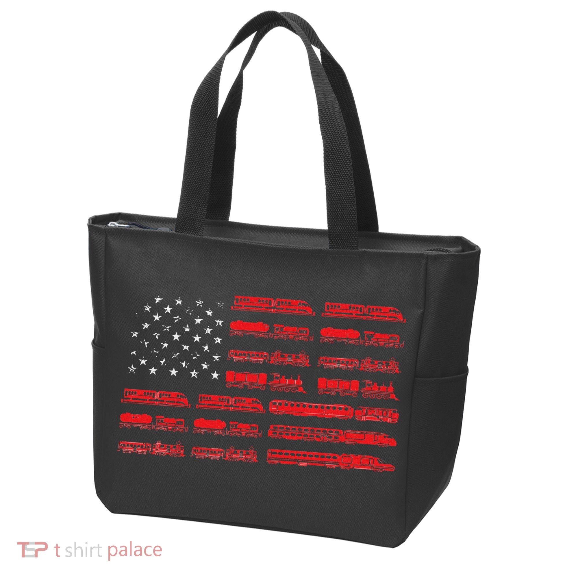 Train Railroad American Flag Cool Locomotive Lover Tote Bag