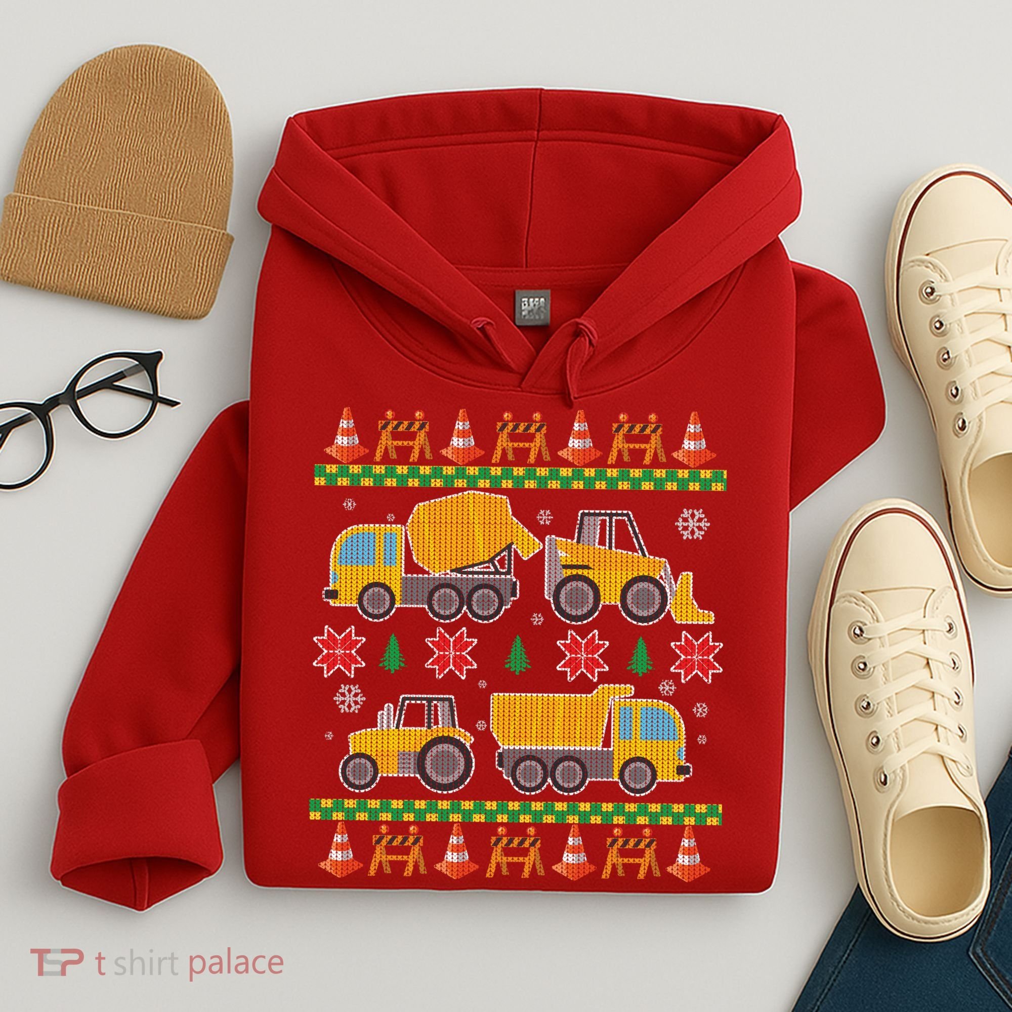 Tractors And Bulldozers Ugly Christmas Sweater Hoodie