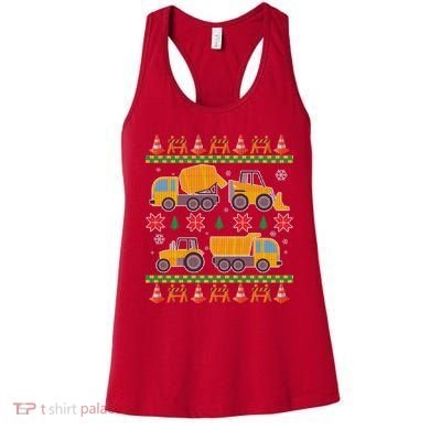 Tractors And Bulldozers Ugly Christmas Sweater Women's Tank Top