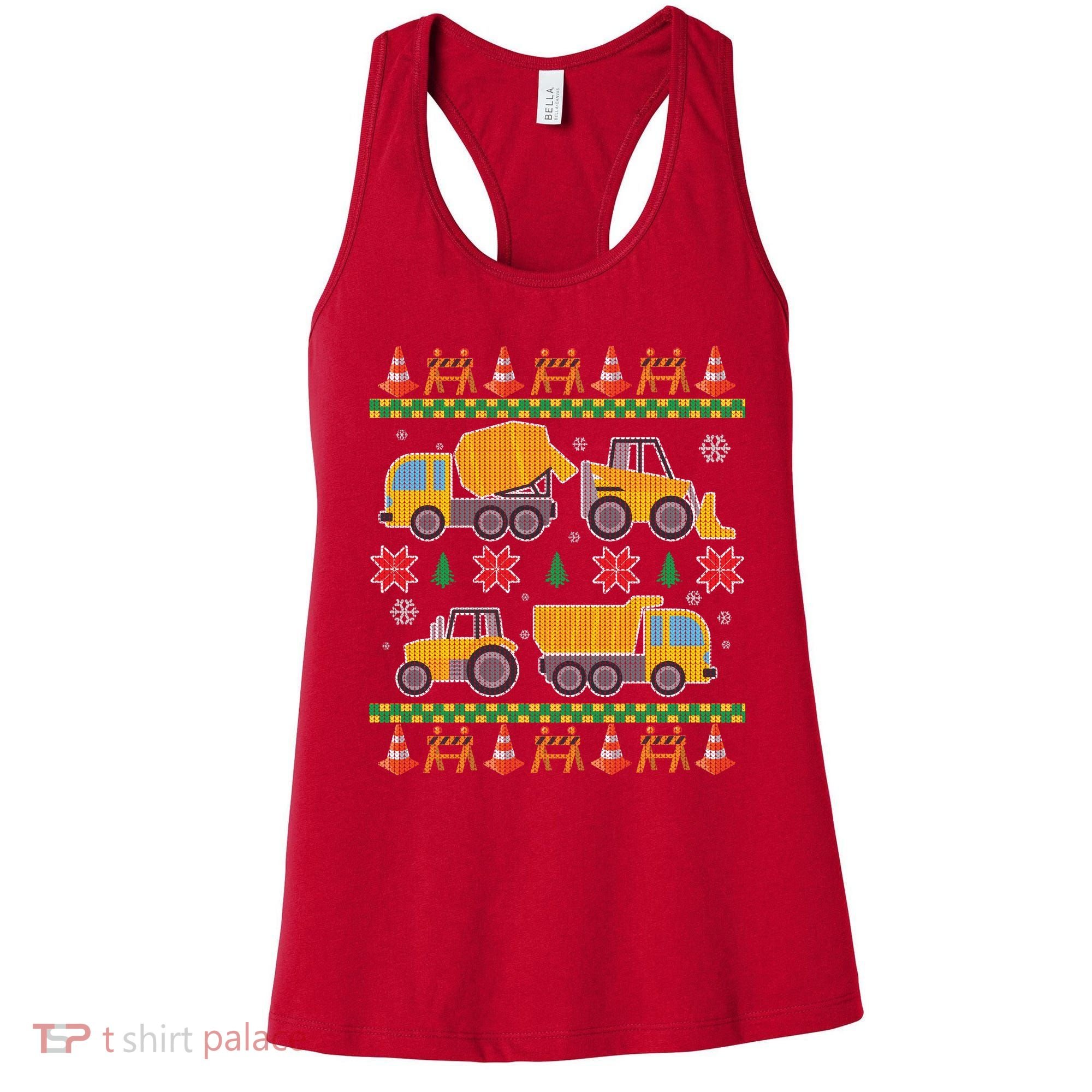 Tractors And Bulldozers Ugly Christmas Sweater Women's Tank Top