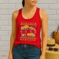 Tractors And Bulldozers Ugly Christmas Sweater Women's Tank Top thumb 2