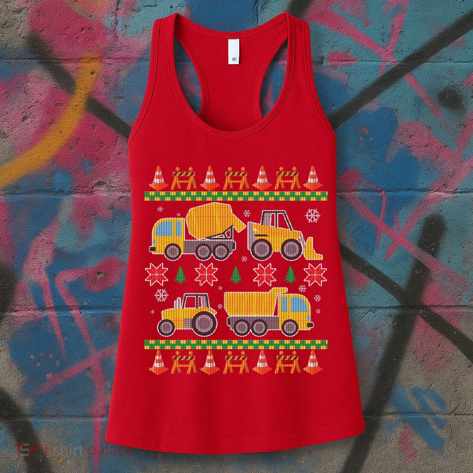 Tractors And Bulldozers Ugly Christmas Sweater Women's Tank Top