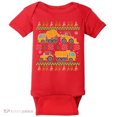 Tractors And Bulldozers Ugly Christmas Sweater Baby Bodysuit