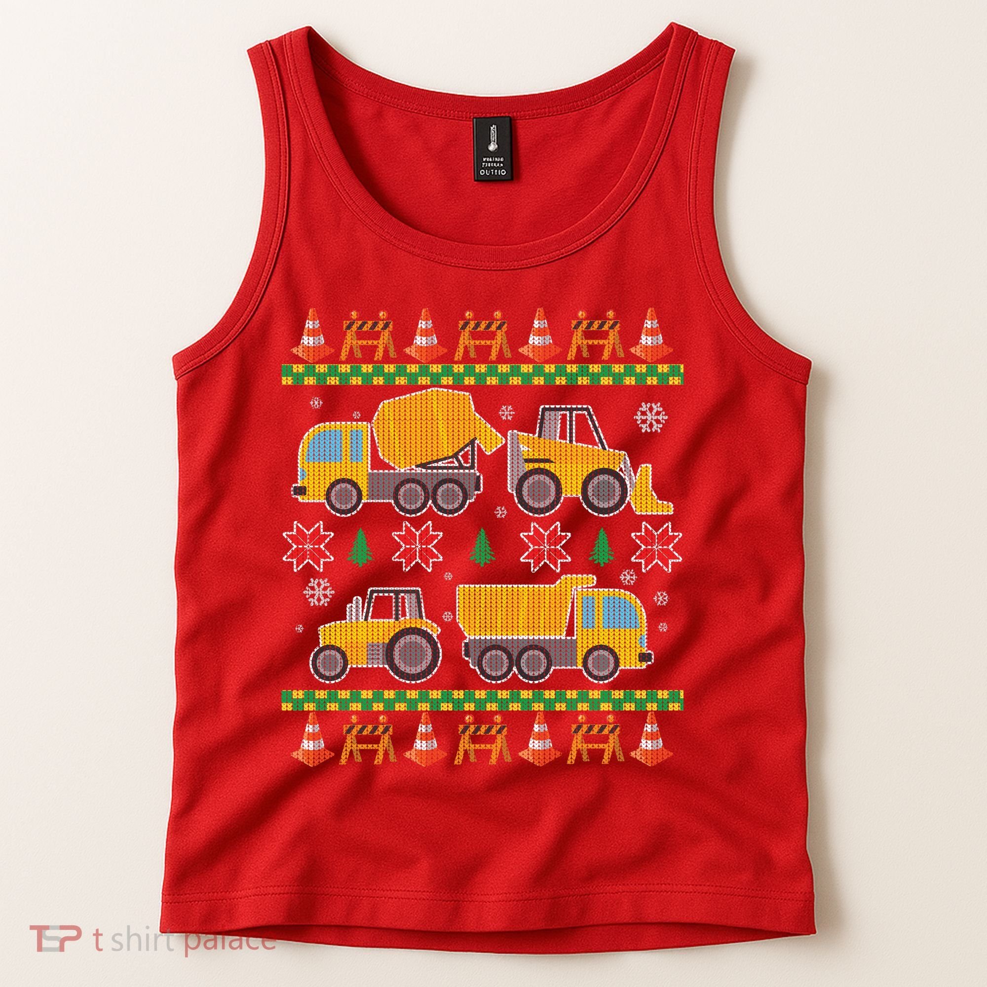 Tractors And Bulldozers Ugly Christmas Sweater Tank Top
