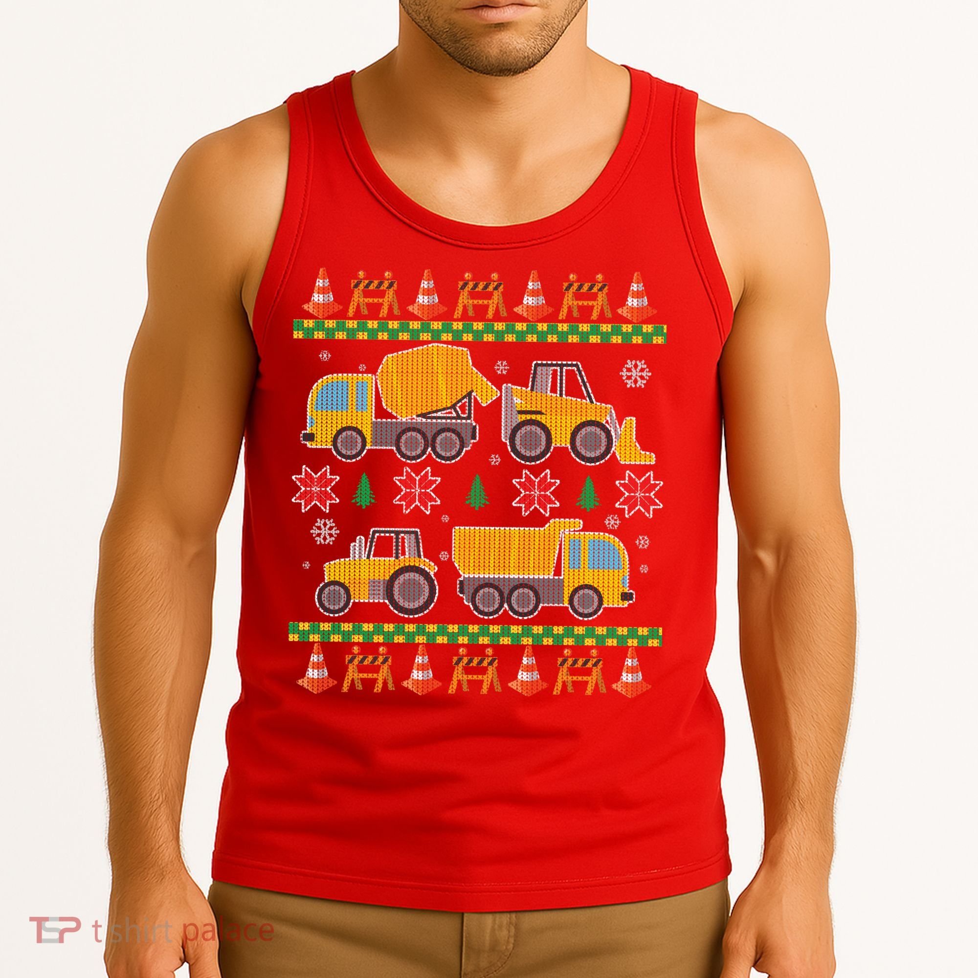 Tractors And Bulldozers Ugly Christmas Sweater Tank Top
