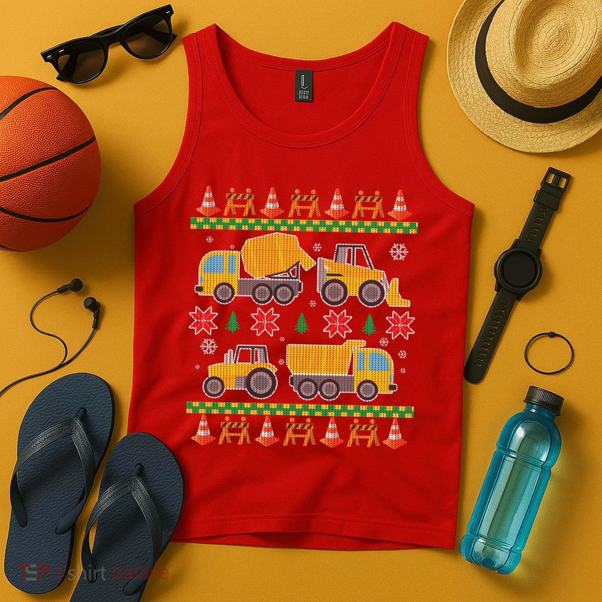 Tractors And Bulldozers Ugly Christmas Sweater Tank Top