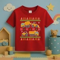 Tractors And Bulldozers Ugly Christmas Sweater Toddler T-Shirt thumb 3