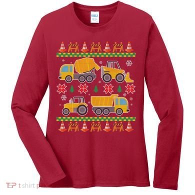 Tractors And Bulldozers Ugly Christmas Sweater Women's Long Sleeve Shirt