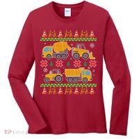 Tractors And Bulldozers Ugly Christmas Sweater Women's Long Sleeve Shirt thumb 0