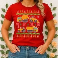 Tractors And Bulldozers Ugly Christmas Sweater Women's T-Shirt thumb 2