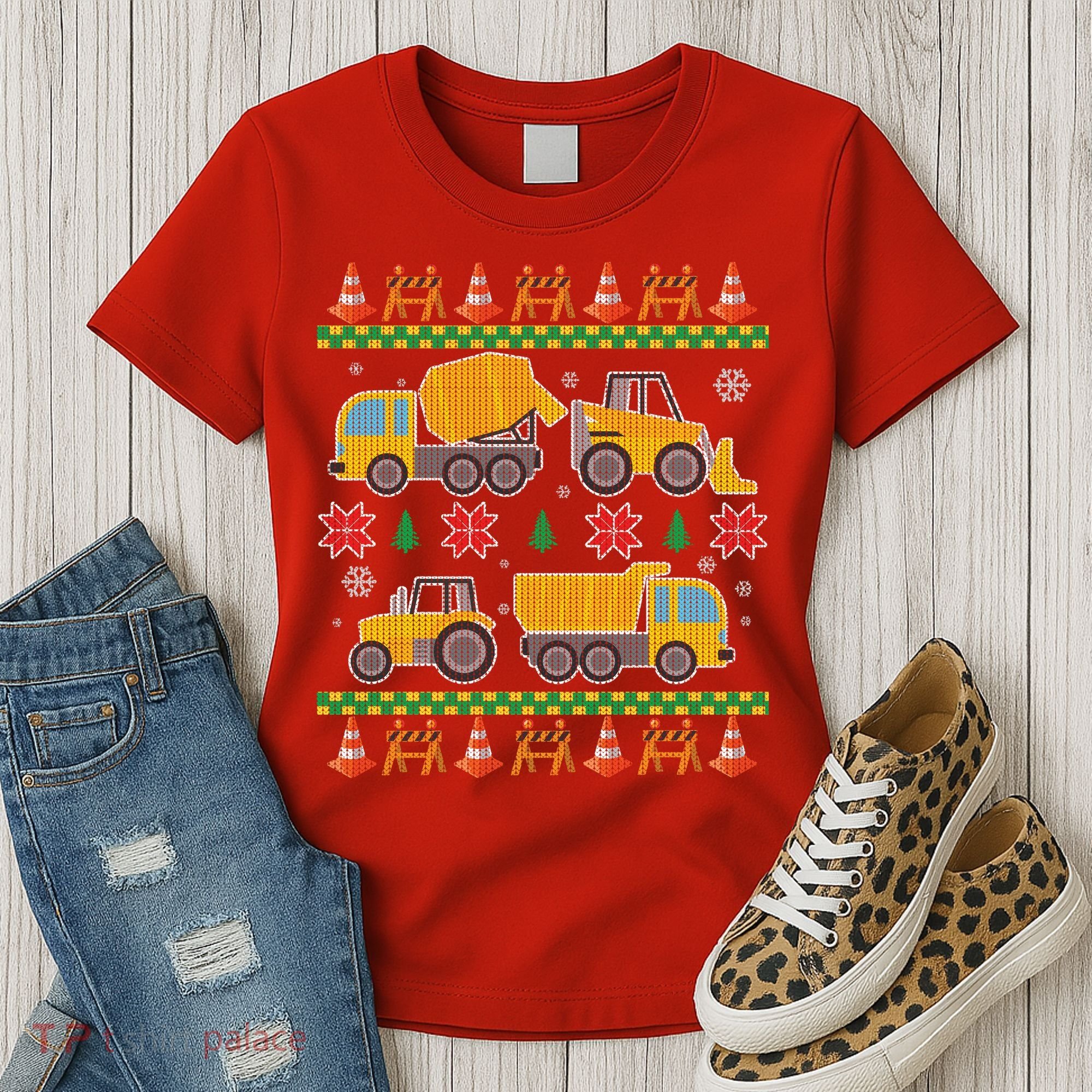 Tractors And Bulldozers Ugly Christmas Sweater Women's T-Shirt