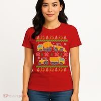 Tractors And Bulldozers Ugly Christmas Sweater Women's T-Shirt thumb 4