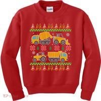 Tractors And Bulldozers Ugly Christmas Sweater Kids Sweatshirt thumb 0