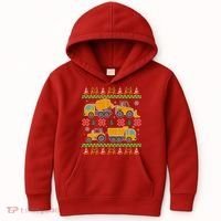 Tractors And Bulldozers Ugly Christmas Sweater Kids Hoodie thumb 0