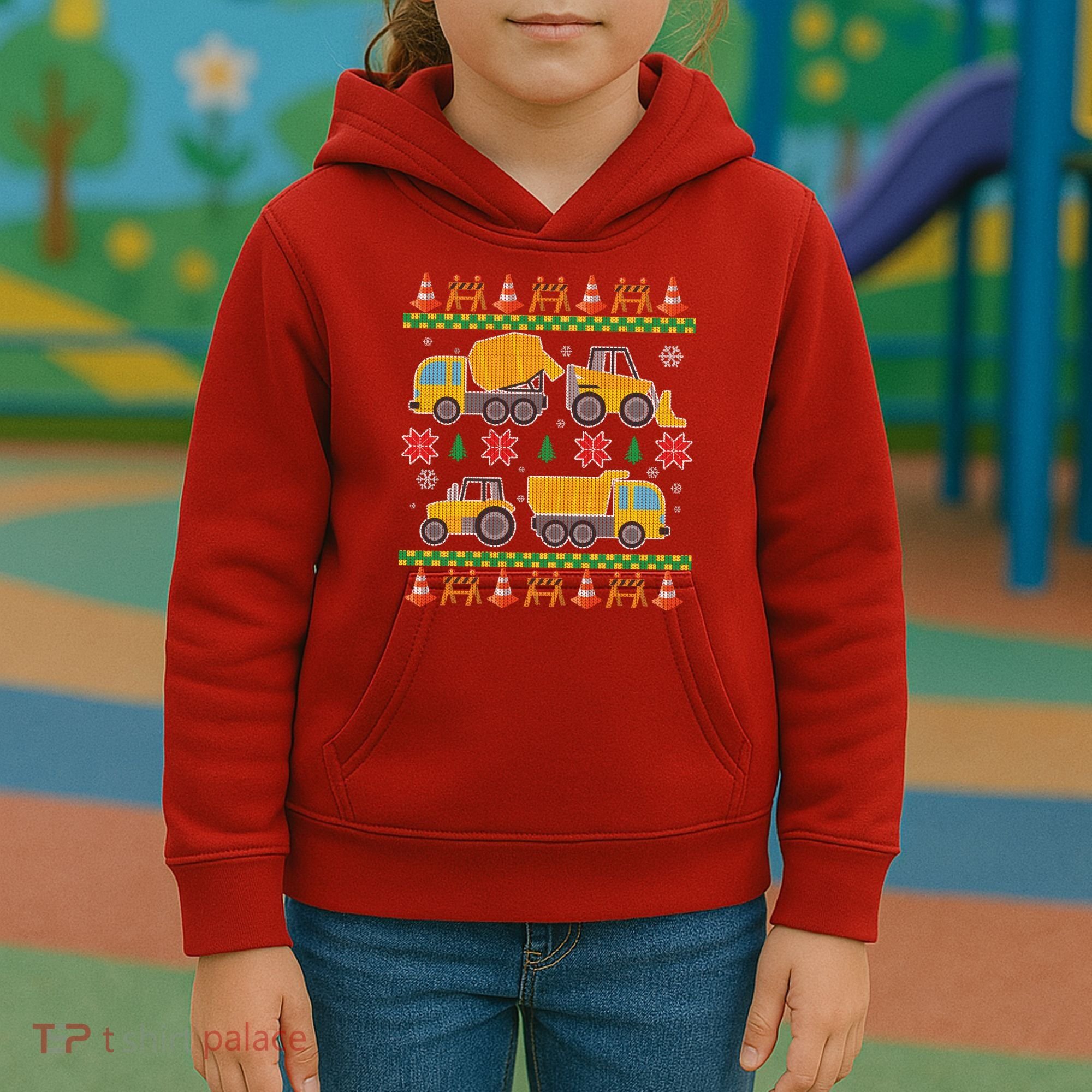 Tractors And Bulldozers Ugly Christmas Sweater Kids Hoodie