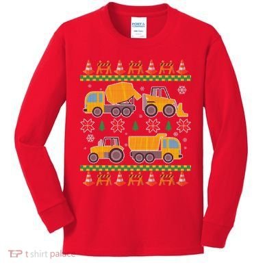 Tractors And Bulldozers Ugly Christmas Sweater Kids Long Sleeve Shirt