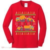 Tractors And Bulldozers Ugly Christmas Sweater Kids Long Sleeve Shirt thumb 0