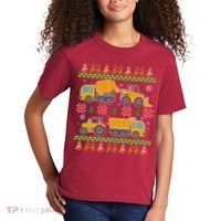 Tractors And Bulldozers Ugly Christmas Sweater Kids T-Shirt thumb 2