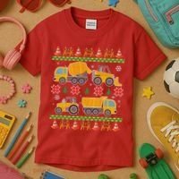 Tractors And Bulldozers Ugly Christmas Sweater Kids T-Shirt thumb 3