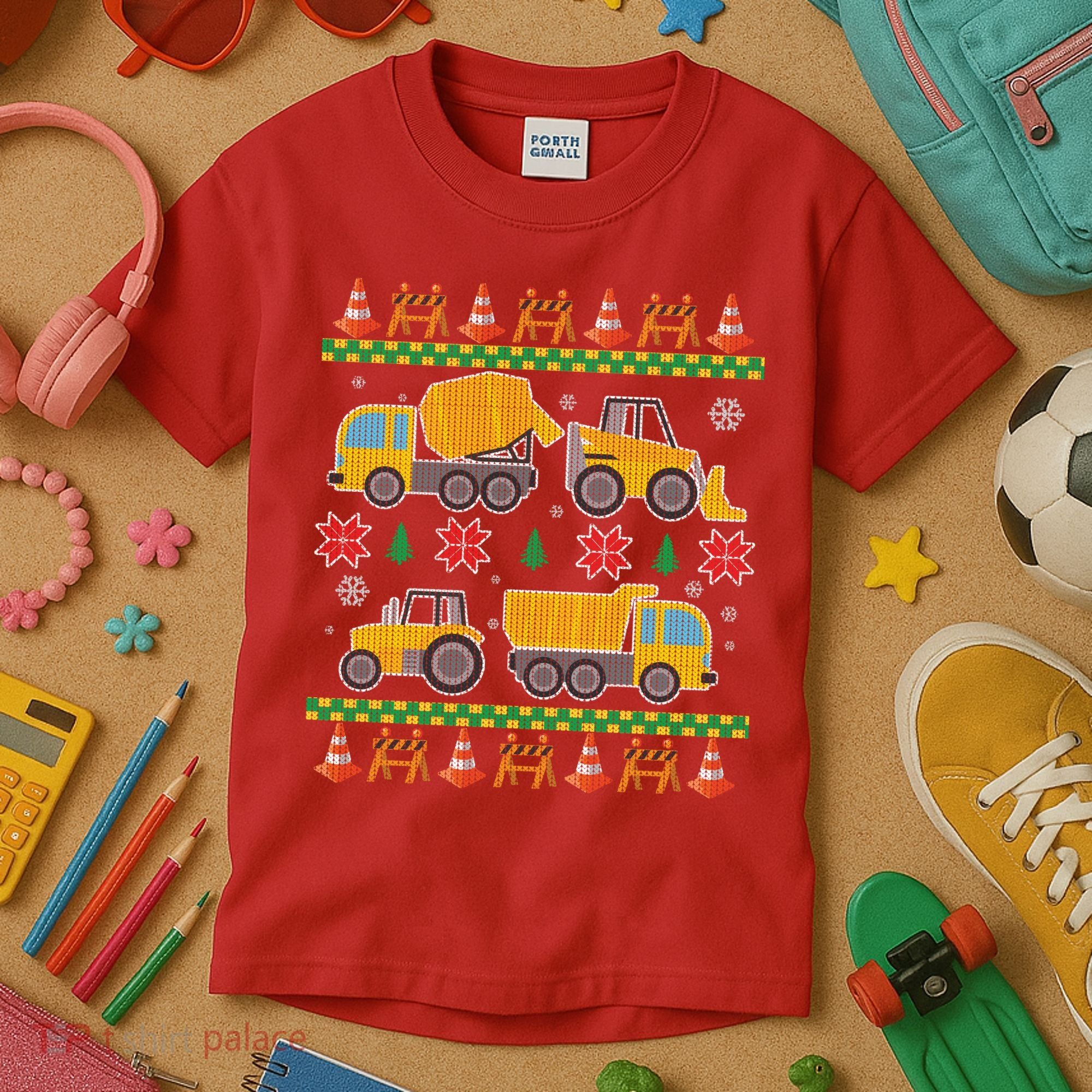 Tractors And Bulldozers Ugly Christmas Sweater Kids T-Shirt