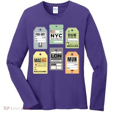 Travel Luggage Tags Women's Long Sleeve Shirt