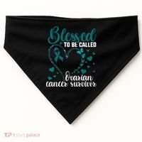 Teal Ribbon Blessed To Be Ovarian Cancer Survivor USA-Made Doggie Bandana thumb 0