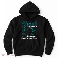 Teal Ribbon Blessed To Be Ovarian Cancer Survivor Hoodie thumb 0
