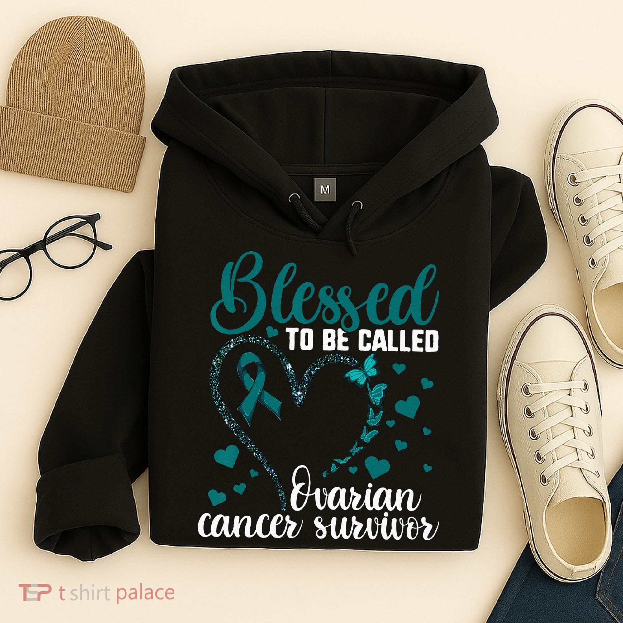 Teal Ribbon Blessed To Be Ovarian Cancer Survivor Hoodie