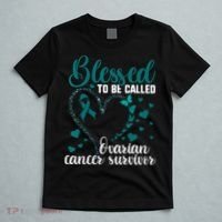Teal Ribbon Blessed To Be Ovarian Cancer Survivor T-Shirt thumb 5