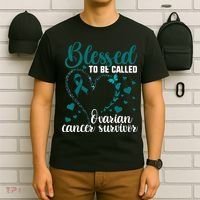 Teal Ribbon Blessed To Be Ovarian Cancer Survivor T-Shirt thumb 6