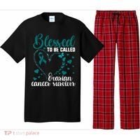 Teal Ribbon Blessed To Be Ovarian Cancer Survivor Pajama Set thumb 0