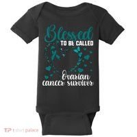 Teal Ribbon Blessed To Be Ovarian Cancer Survivor Baby Bodysuit thumb 0
