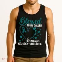 Teal Ribbon Blessed To Be Ovarian Cancer Survivor Tank Top thumb 3