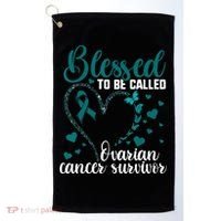Teal Ribbon Blessed To Be Ovarian Cancer Survivor Golf Towel thumb 0