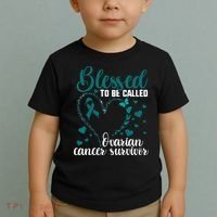 Teal Ribbon Blessed To Be Ovarian Cancer Survivor Toddler T-Shirt thumb 2
