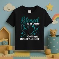 Teal Ribbon Blessed To Be Ovarian Cancer Survivor Toddler T-Shirt thumb 3