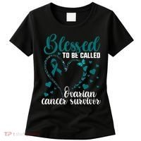 Teal Ribbon Blessed To Be Ovarian Cancer Survivor Women's T-Shirt thumb 0