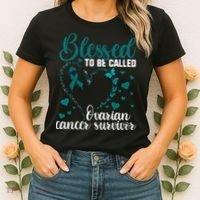 Teal Ribbon Blessed To Be Ovarian Cancer Survivor Women's T-Shirt thumb 2