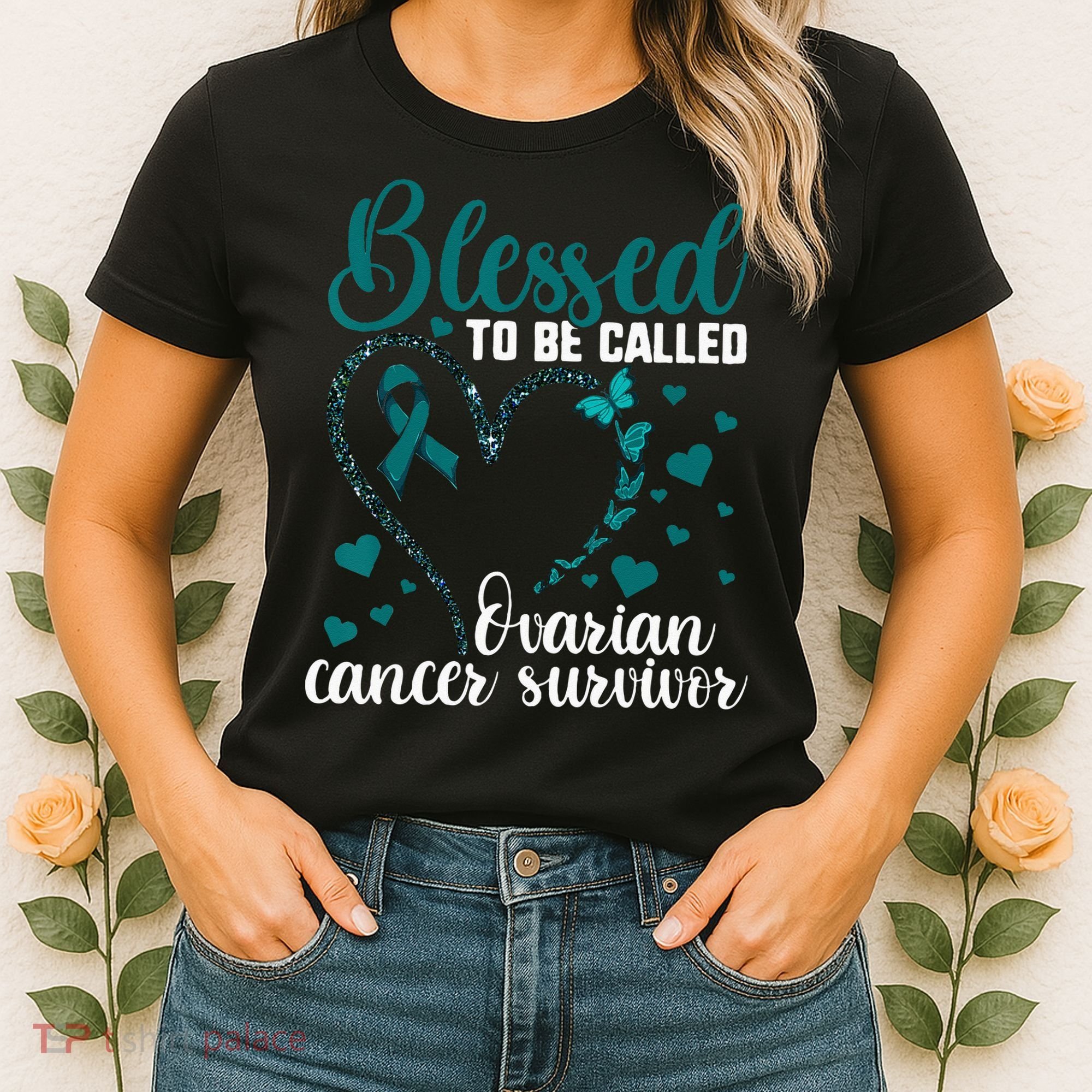 Teal Ribbon Blessed To Be Ovarian Cancer Survivor Women's T-Shirt