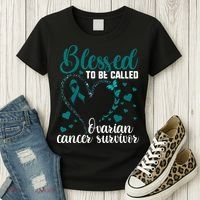Teal Ribbon Blessed To Be Ovarian Cancer Survivor Women's T-Shirt thumb 3
