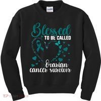 Teal Ribbon Blessed To Be Ovarian Cancer Survivor Kids Sweatshirt thumb 0
