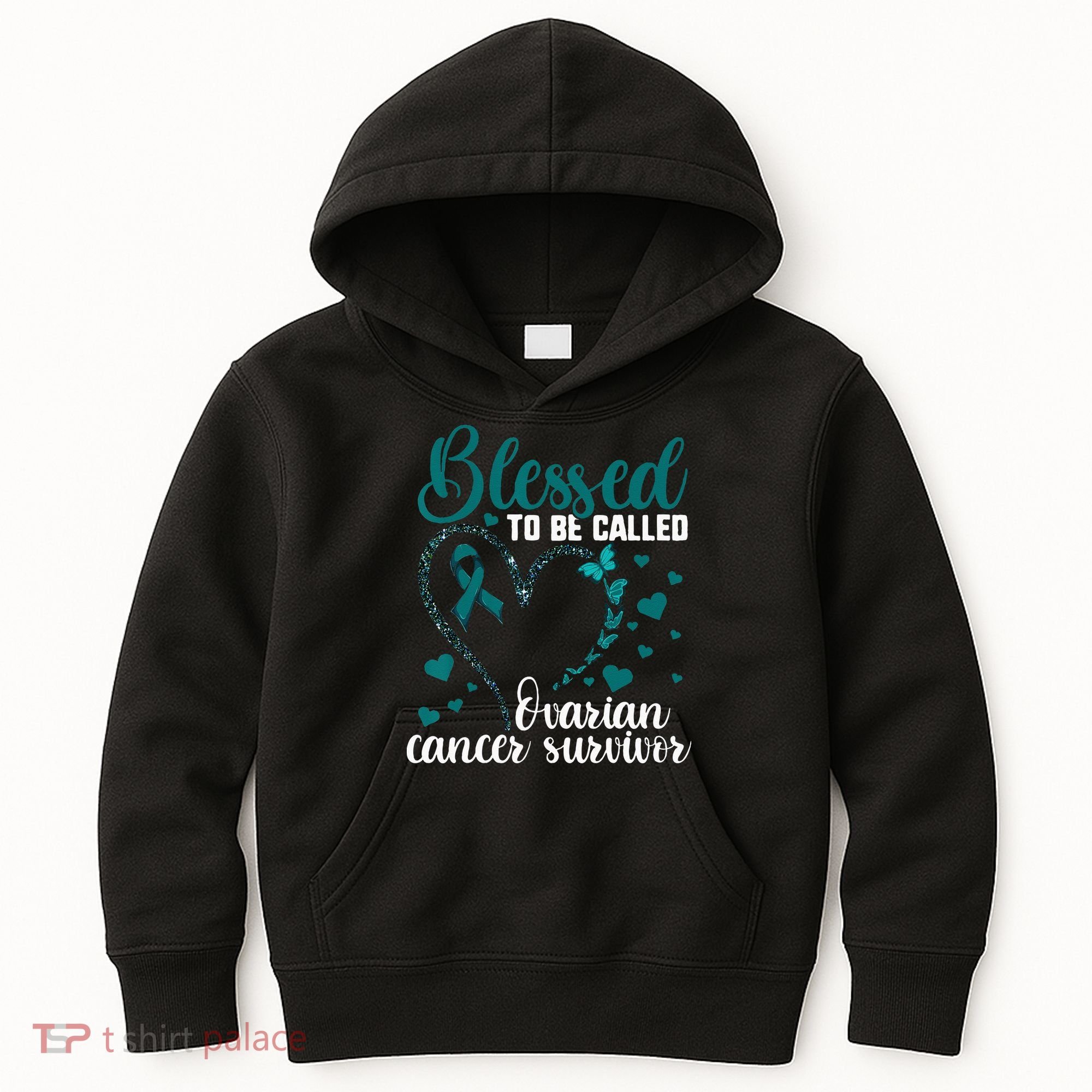 Teal Ribbon Blessed To Be Ovarian Cancer Survivor Kids Hoodie