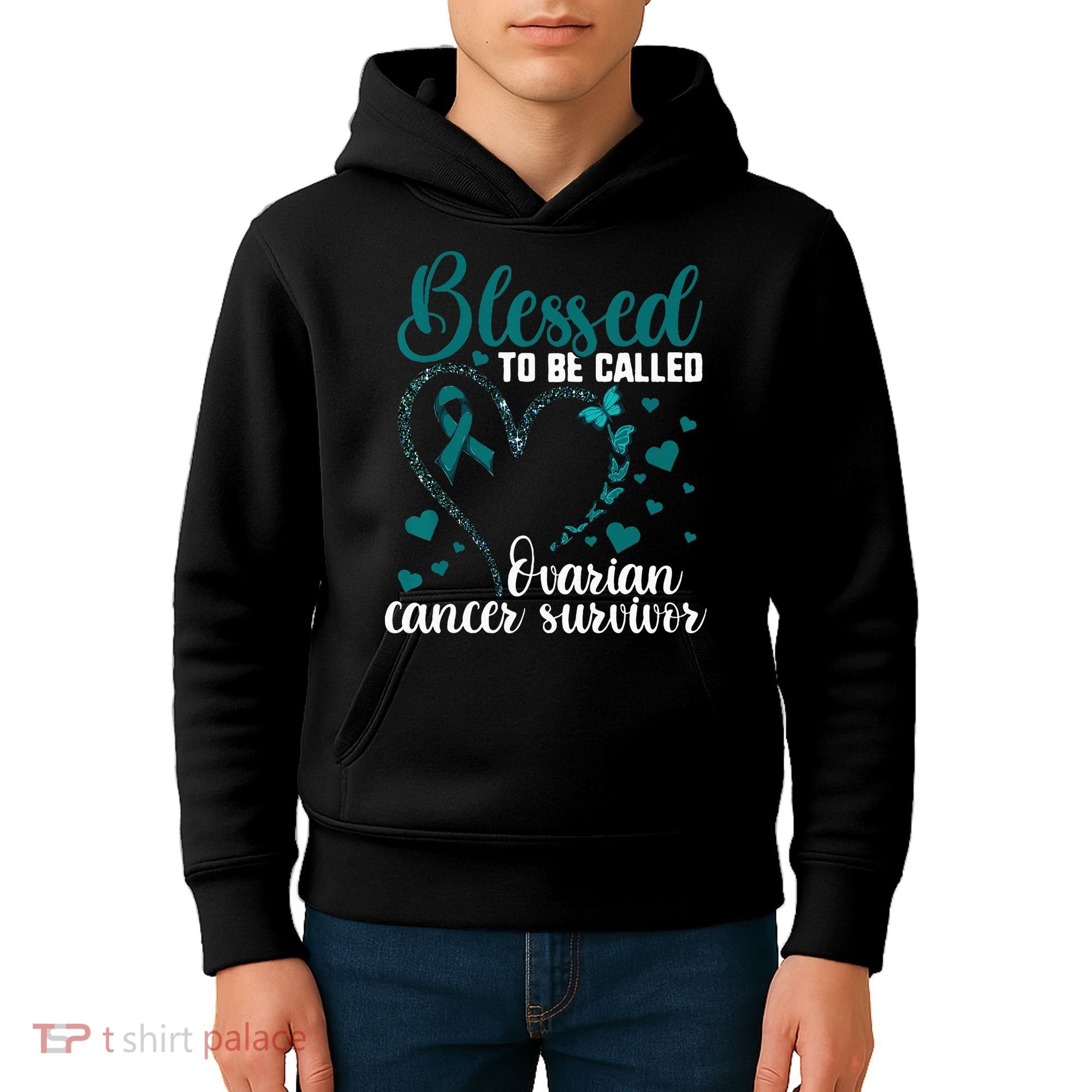 Teal Ribbon Blessed To Be Ovarian Cancer Survivor Kids Hoodie