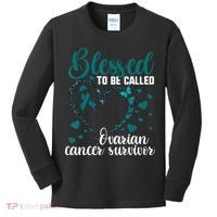 Teal Ribbon Blessed To Be Ovarian Cancer Survivor Kids Long Sleeve Shirt thumb 0