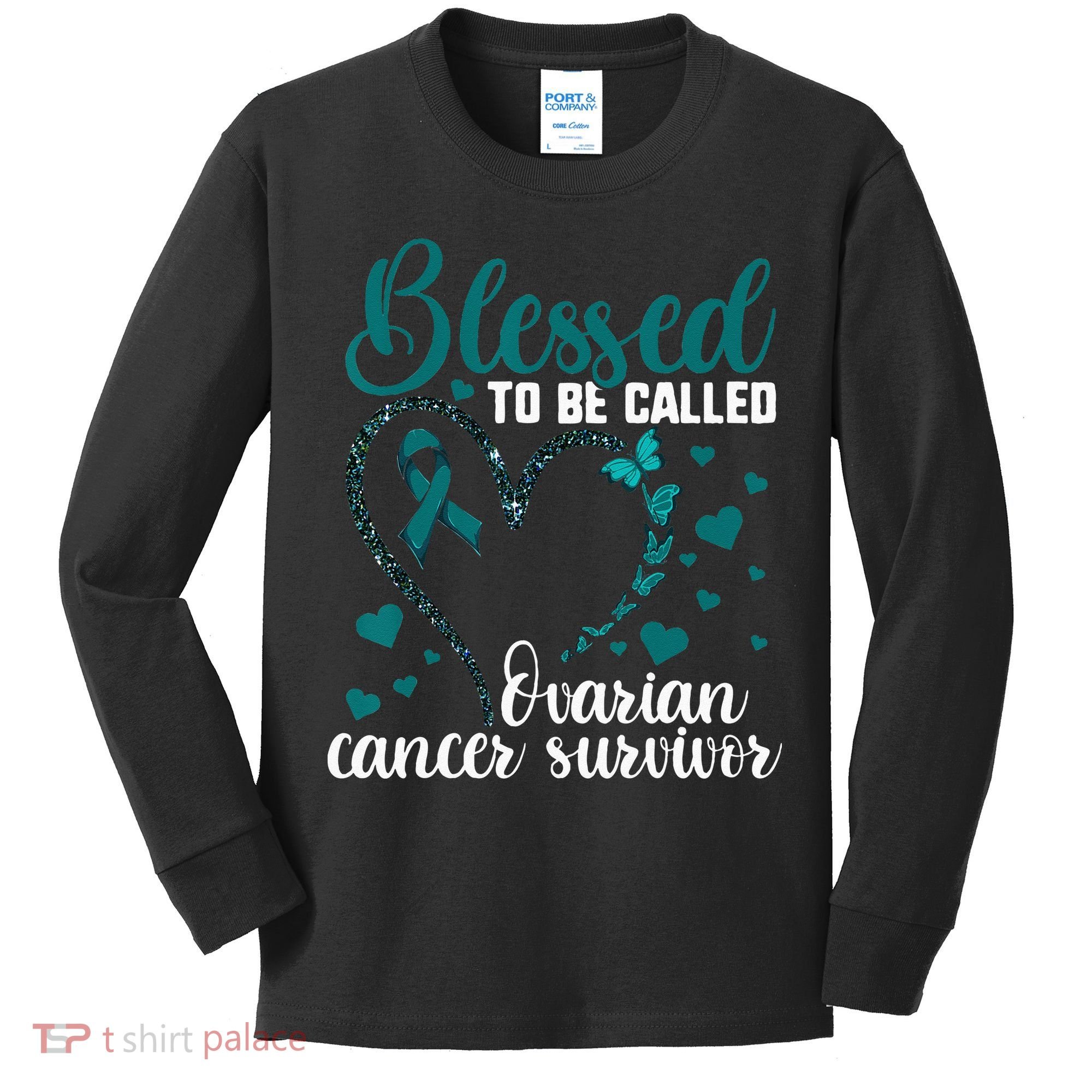 Teal Ribbon Blessed To Be Ovarian Cancer Survivor Kids Long Sleeve Shirt