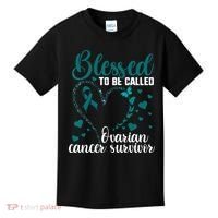 Teal Ribbon Blessed To Be Ovarian Cancer Survivor Kids T-Shirt thumb 0