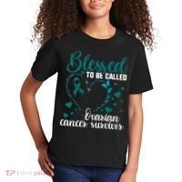 Teal Ribbon Blessed To Be Ovarian Cancer Survivor Kids T-Shirt thumb 2