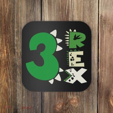 Three Rex Birthday Boy 3rd Dinosaur Birthday Rex Birthday Coaster
