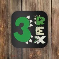 Three Rex Birthday Boy 3rd Dinosaur Birthday Rex Birthday Coaster thumb 0
