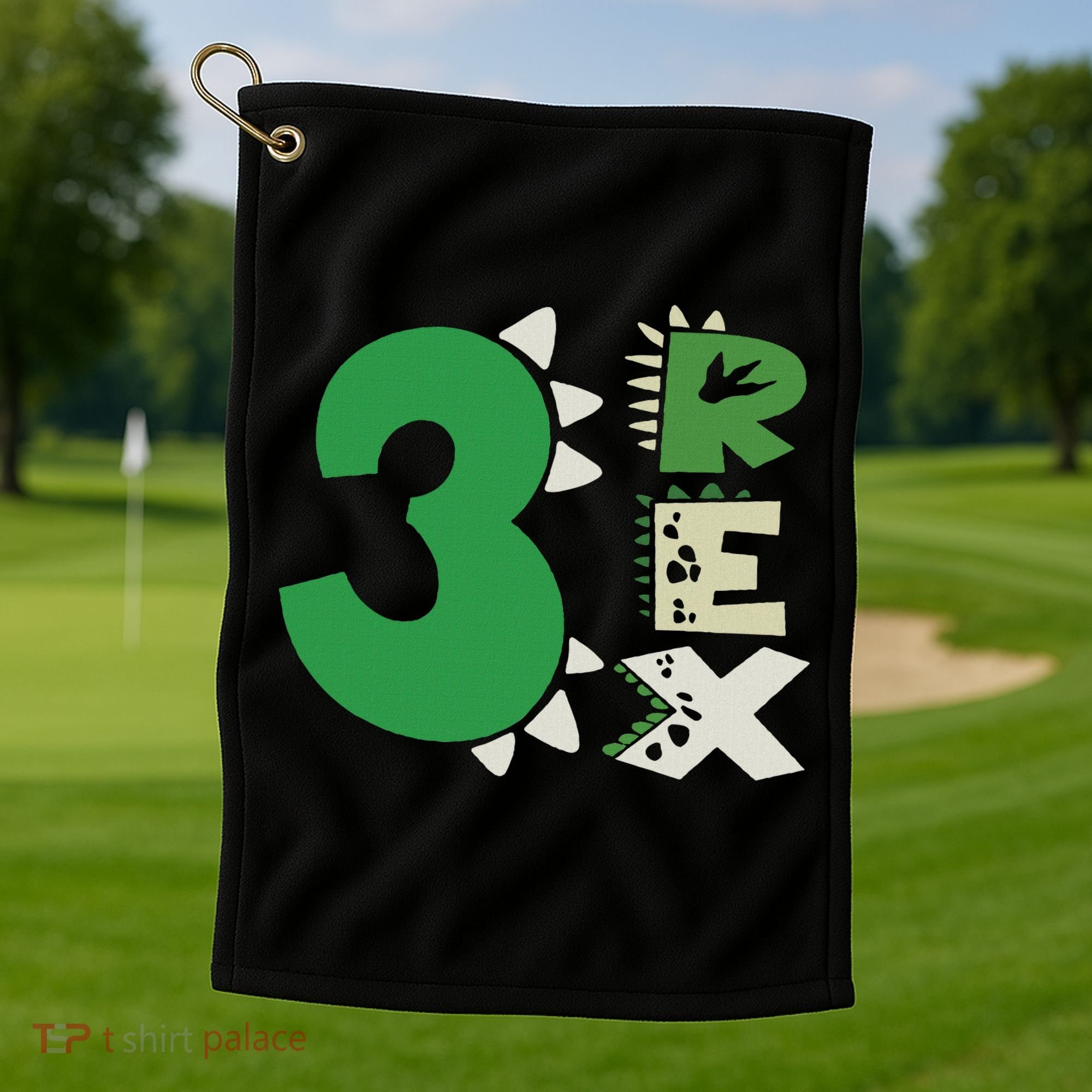 Three Rex Birthday Boy 3rd Dinosaur Birthday Rex Birthday Golf Towel